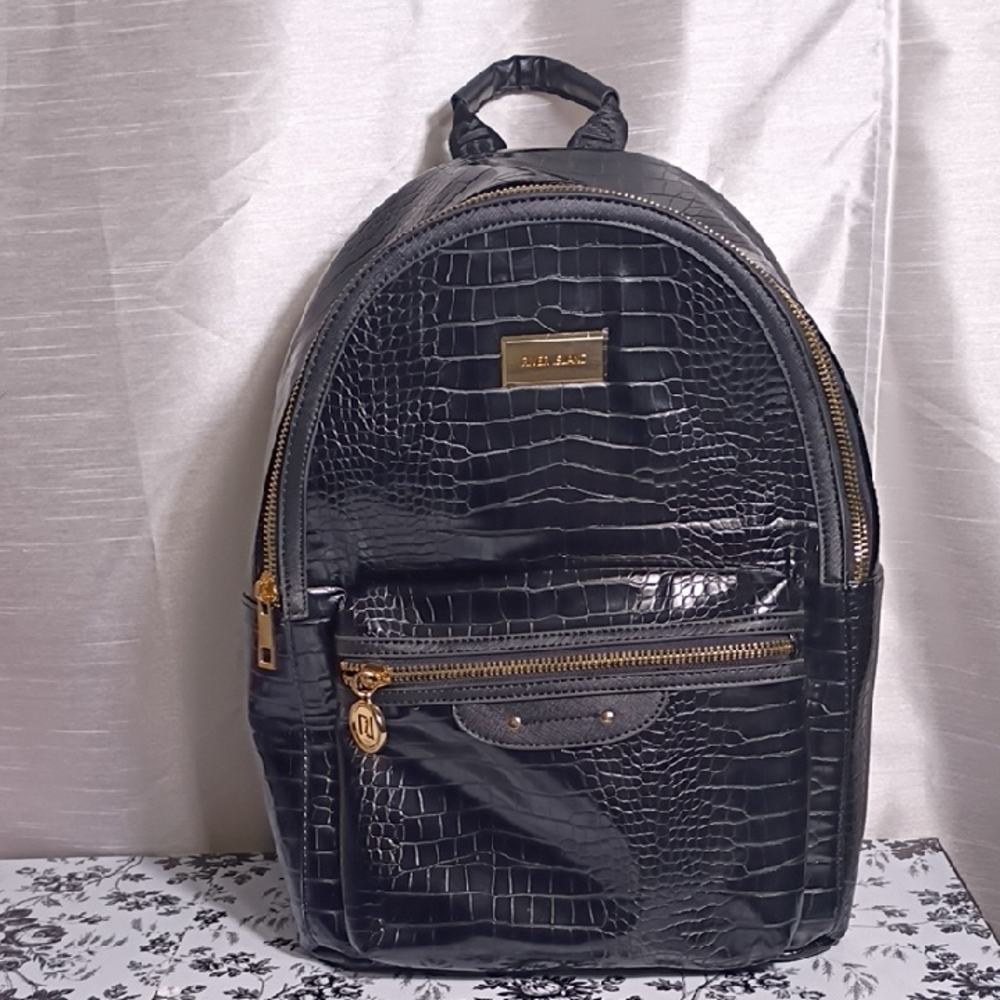 River Island Black Croc-Embossed Backpack with‎ Gold Details